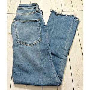Zara Jeans Womens 4 Denim Straight Leg Cropped‎ Light Wash Raw Hem Button Fly